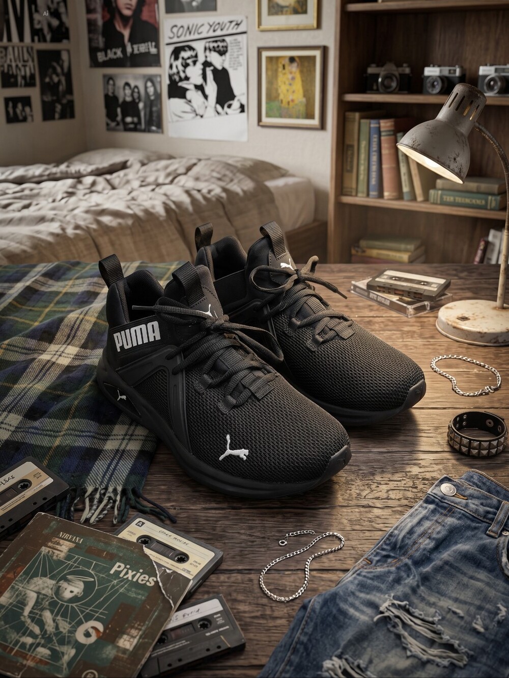 Puma Black Mesh Training Sneakers with White Logo